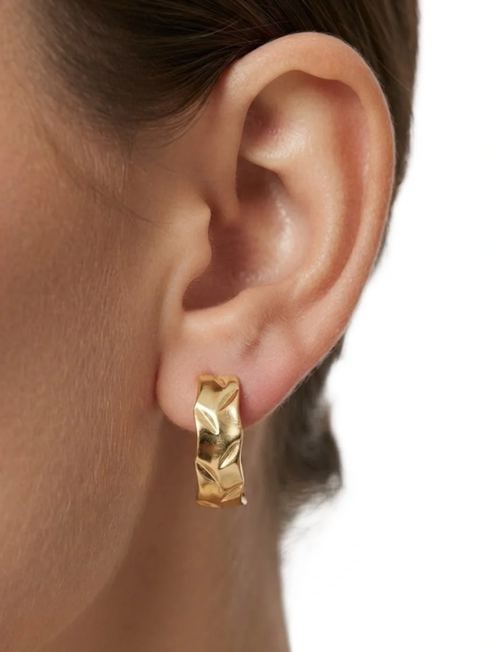 Gold Tone Textured Stud Hoop Earrings (NWT)